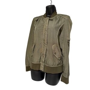 Marrakech Anthropologie Women's Army Green Zip-Up Jacket W/ Hidden Snaps, Size S